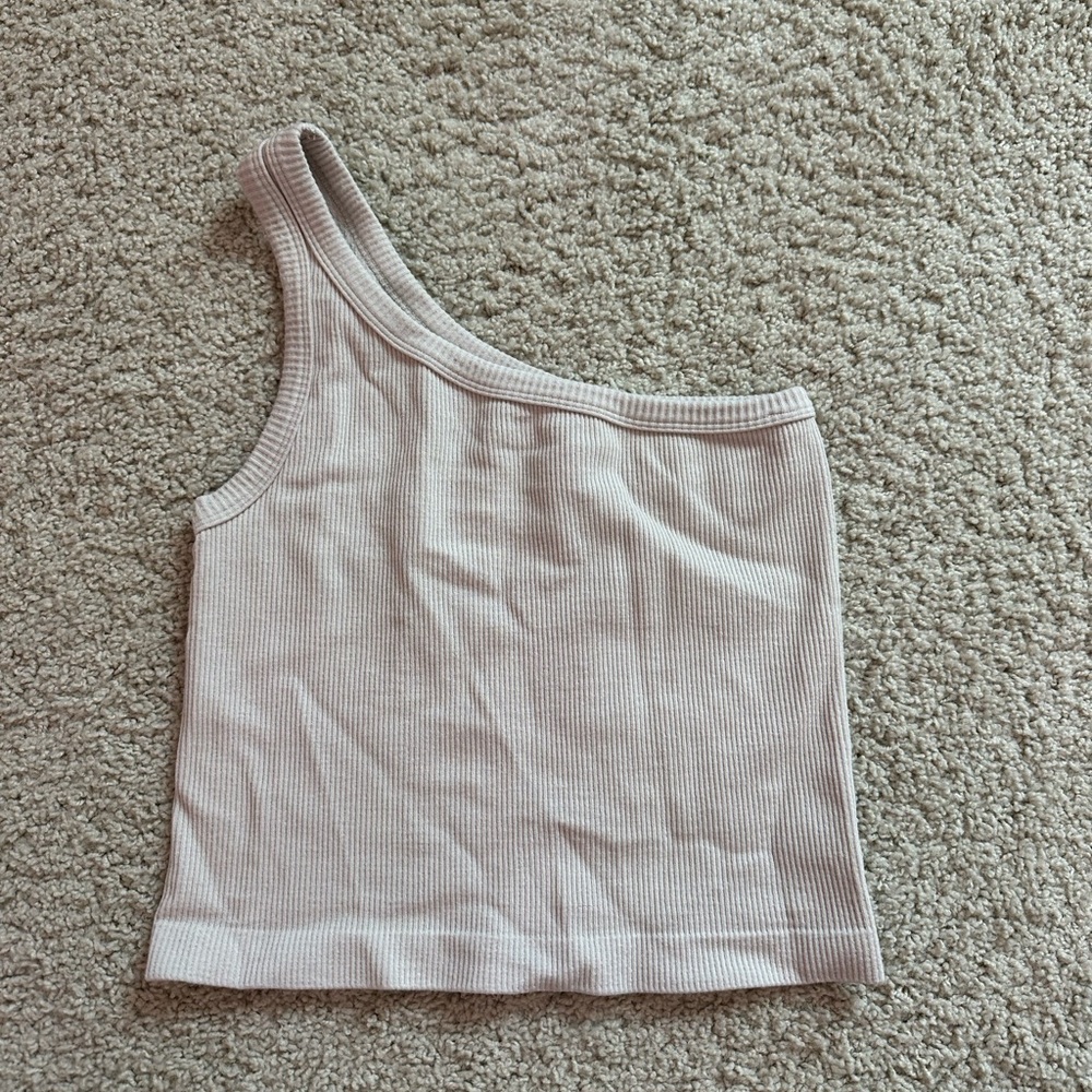 Dry Goods One-Shoulder Ribbed Tank Top - Light Gray